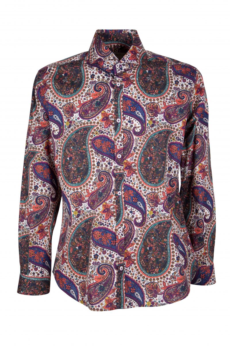 Men's stretch shirt with Paisley print PISA-31F-161-01