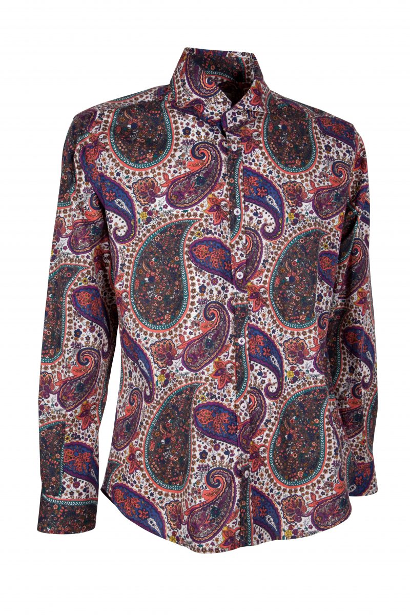 Men's stretch shirt with Paisley print PISA-31F-161-01