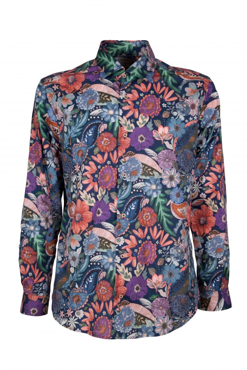 Stretch man shirt with Floral print FIRENZE-61F-162-01