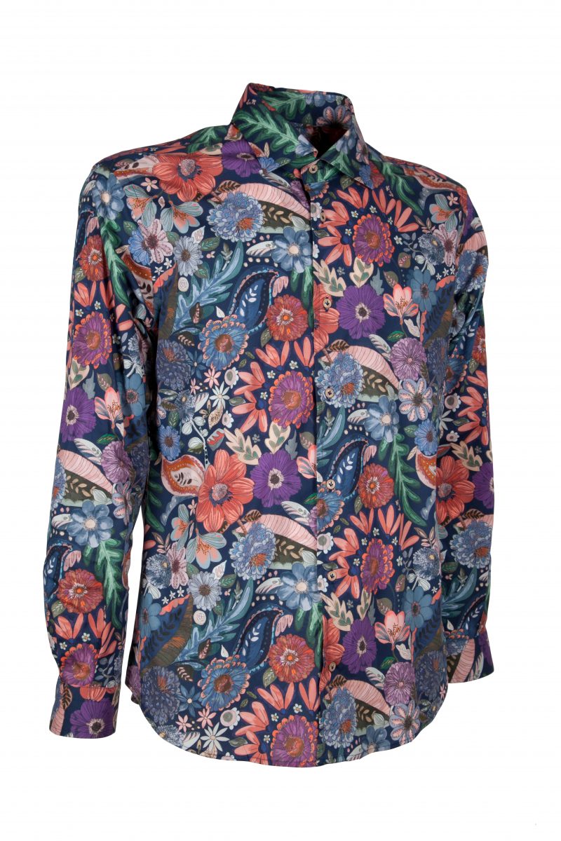 Stretch man shirt with Floral print FIRENZE-61F-162-01