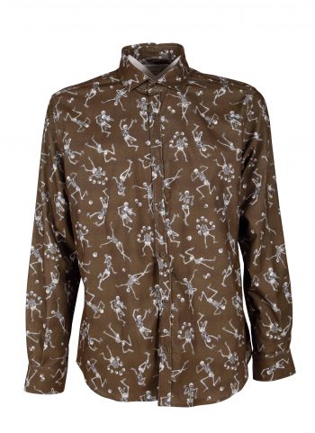 Men's velvet shirt with skull print PISA-62F-230-01