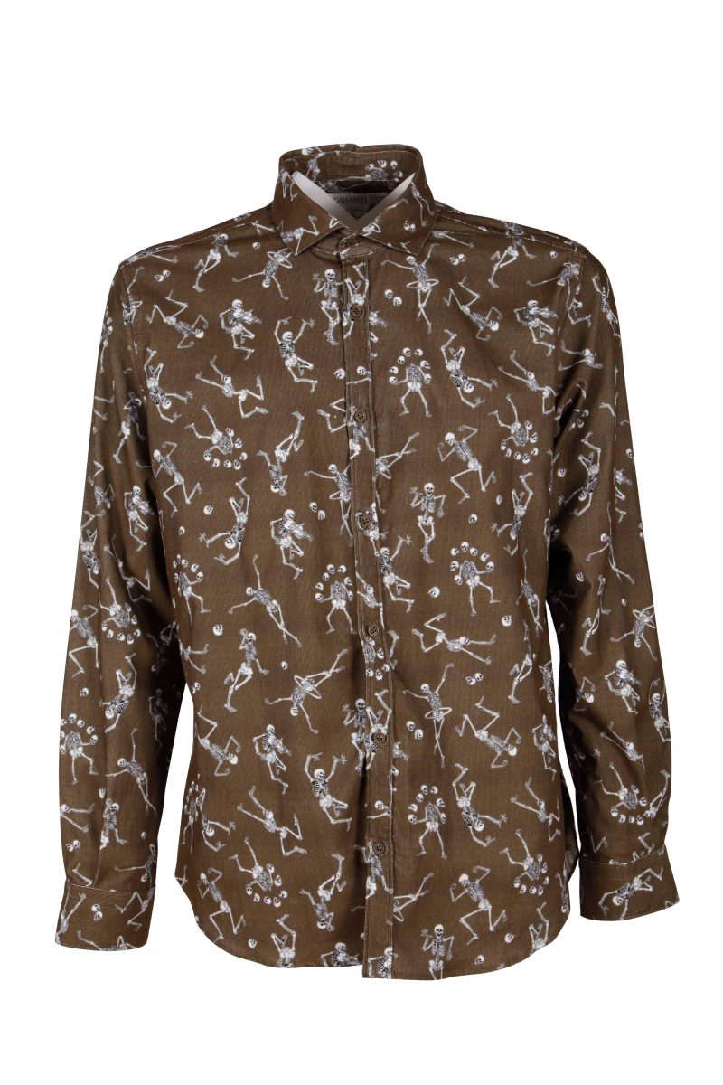 Camicia uomo in velluto con stampa teschi PISA-62F-230-01