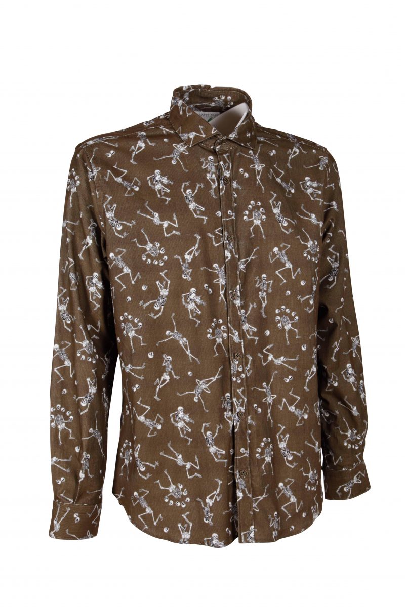 Men's velvet shirt with skull print PISA-62F-230-01