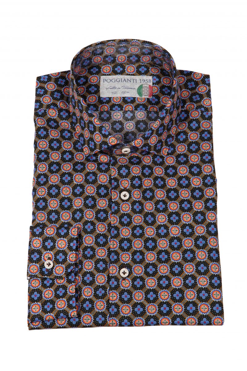 Man shirt in cotton with small print FIRENZE-62M-138-02