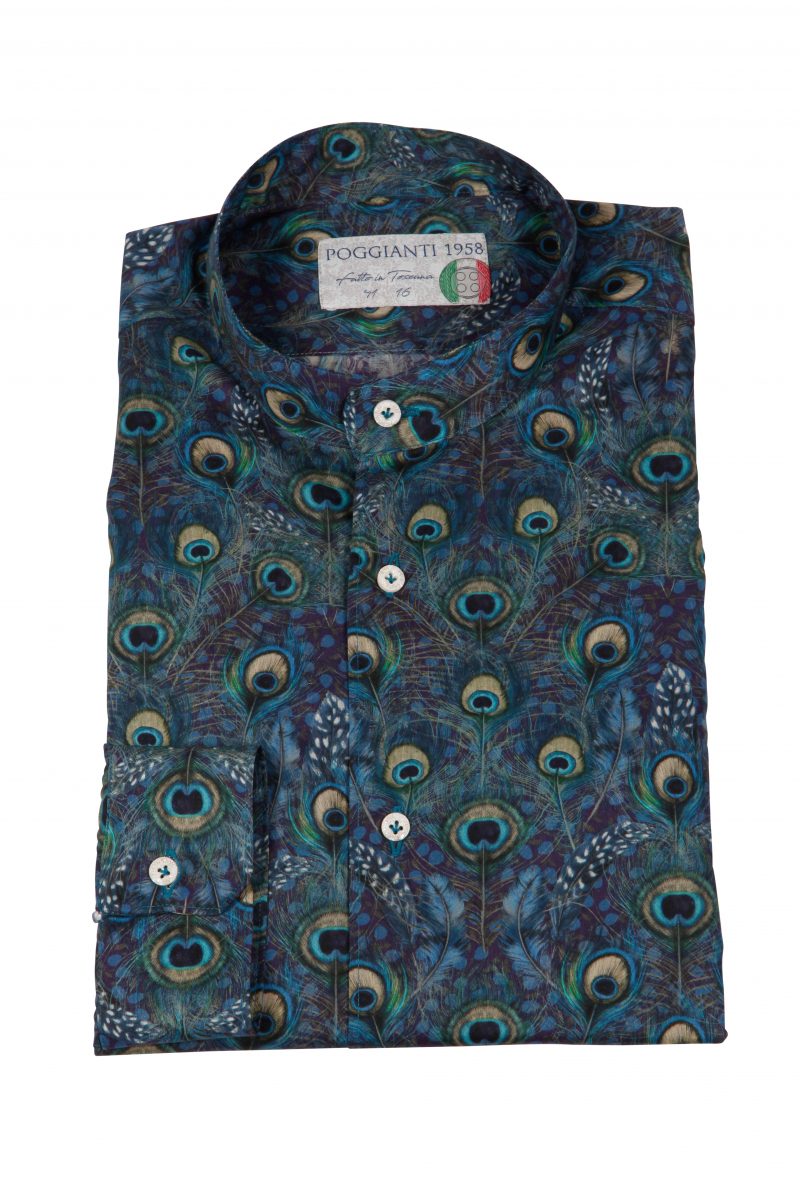 Man shirt in cotton with Peacock print ARBIA-33-154-02