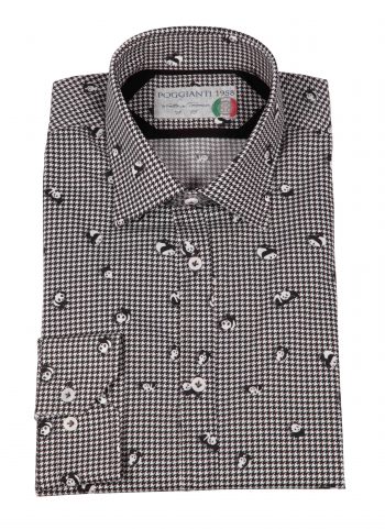 Camicia uomo stretch con stampa panda su pied de poule  GIOVI-95-174-01