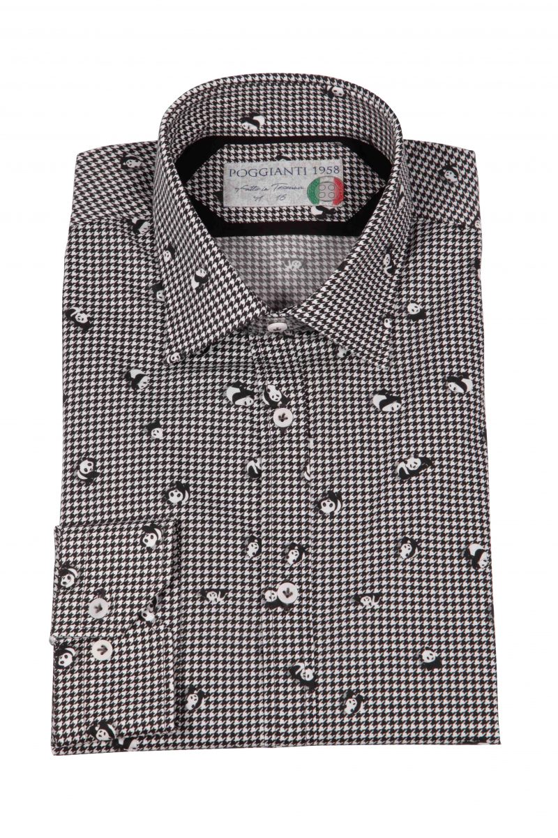 Camicia uomo stretch con stampa panda su pied de poule  GIOVI-95-174-01