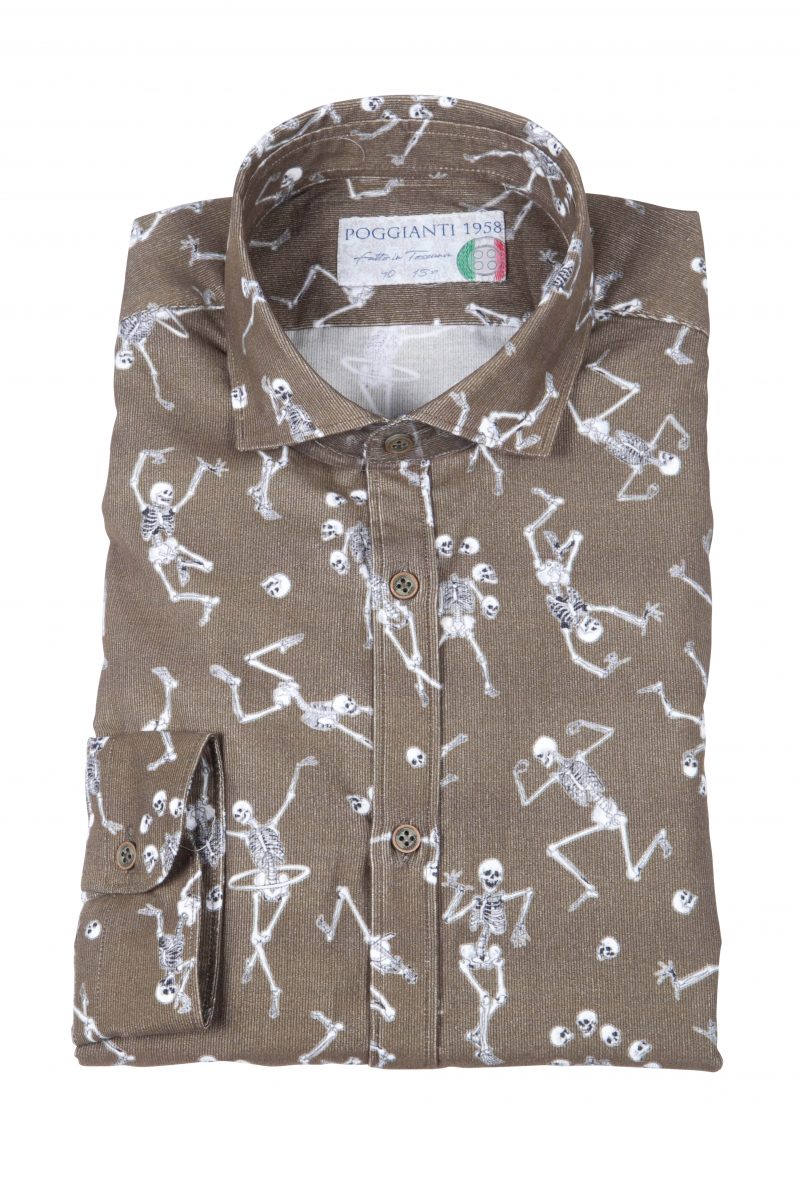 Camicia uomo in velluto con stampa teschi PISA-62F-230-01