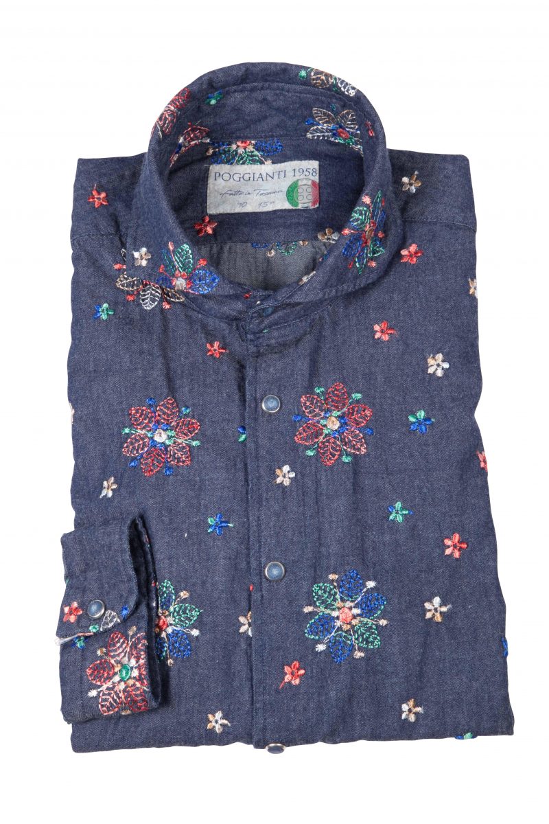 Men's Denim Shirt with Embroidery FIRENZE-31W-249-01