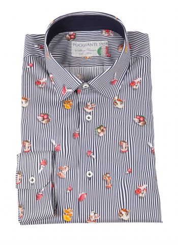 Camicia uomo stretch con stampa funghi su riga CALCI-73-136-01