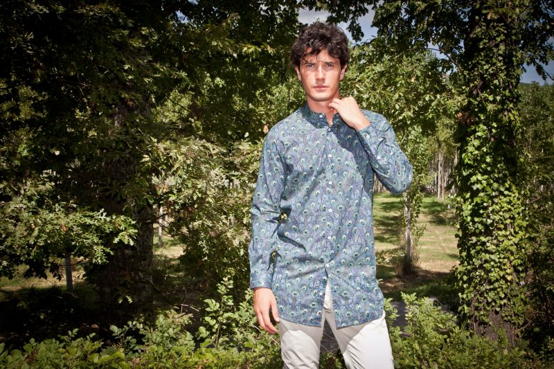 Man shirt in cotton with Peacock print ARBIA-33-154-02