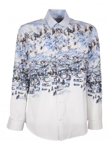Men's patterned shirt with printed mountain landscape FIRENZE-73F-170-01