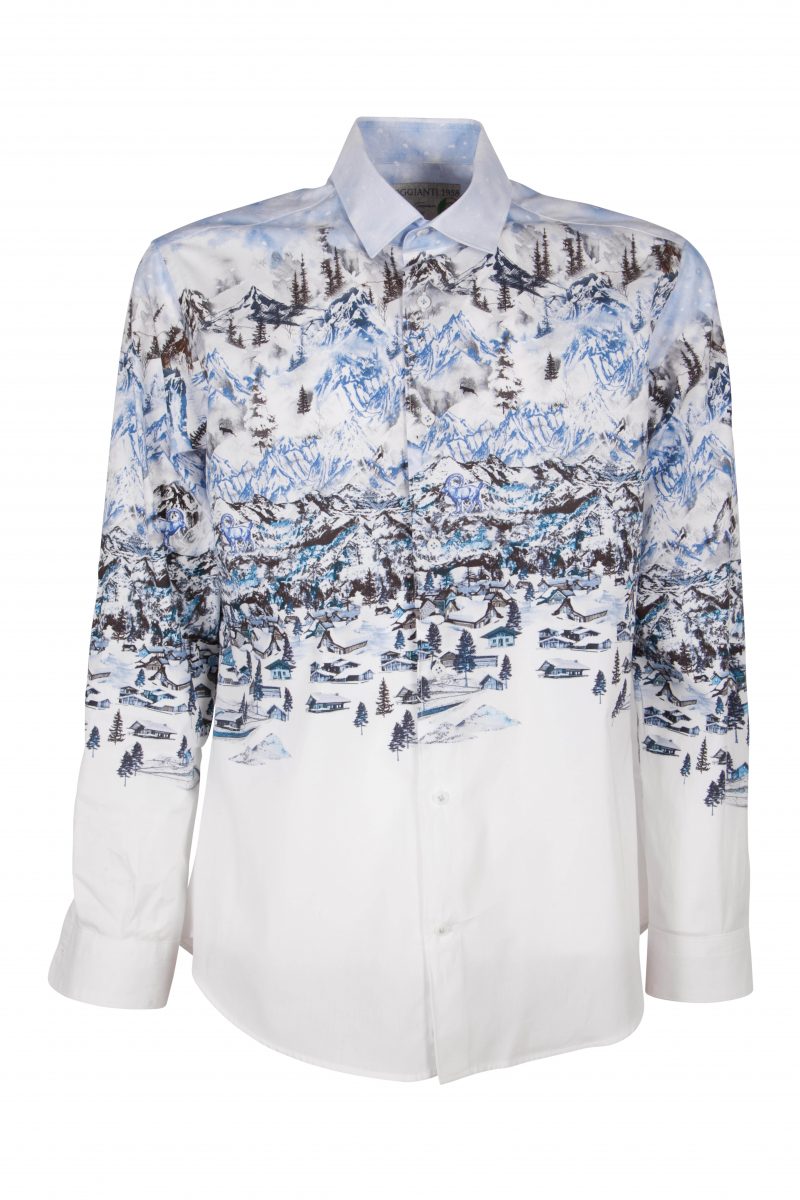 Men's patterned shirt with printed mountain landscape FIRENZE-73F-170-01
