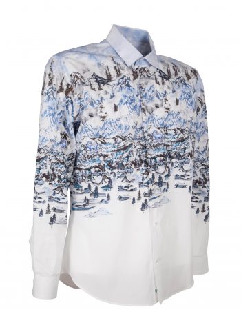 Men's patterned shirt with printed mountain landscape FIRENZE-73F-170-01