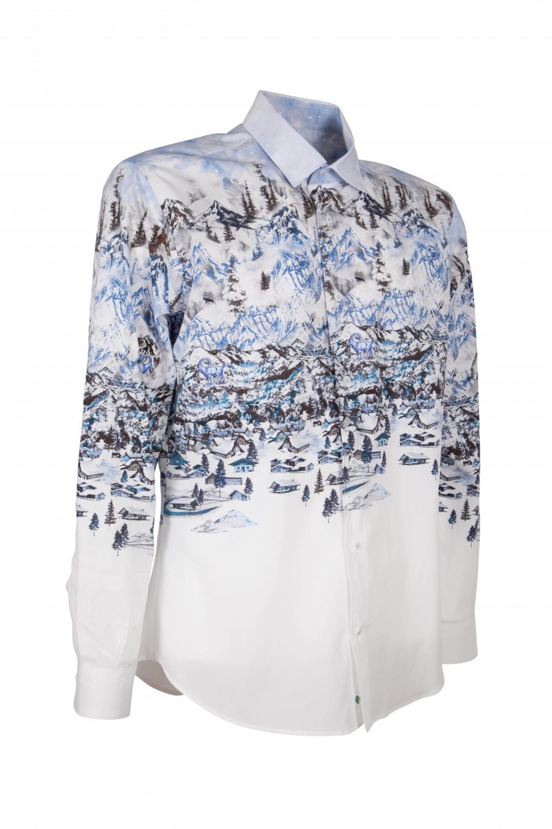 Men's patterned shirt with printed mountain landscape FIRENZE-73F-170-01