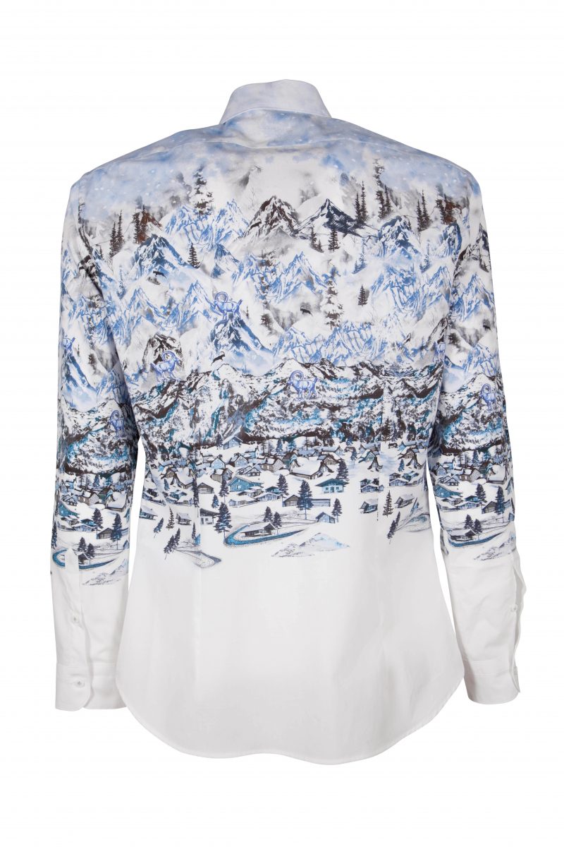 Men's patterned shirt with printed mountain landscape FIRENZE-73F-170-01