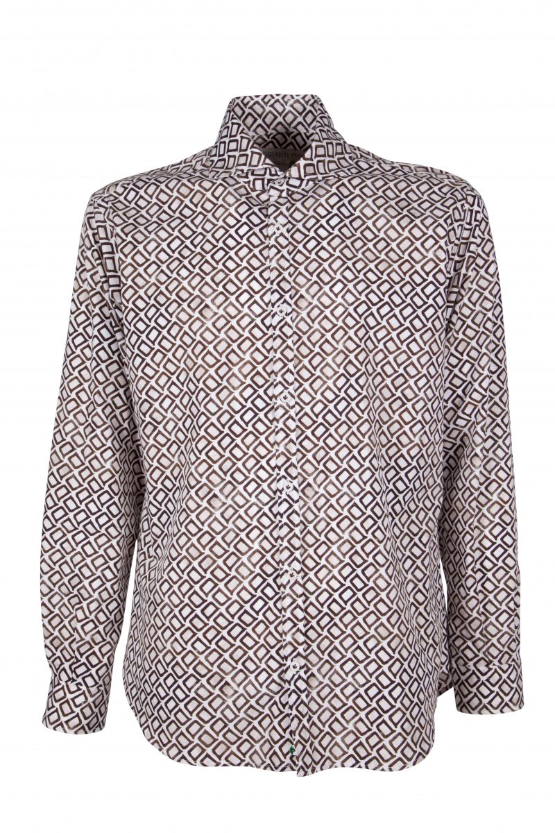 Men's shirt with geometric print on poplin  PISA-31F-140-01