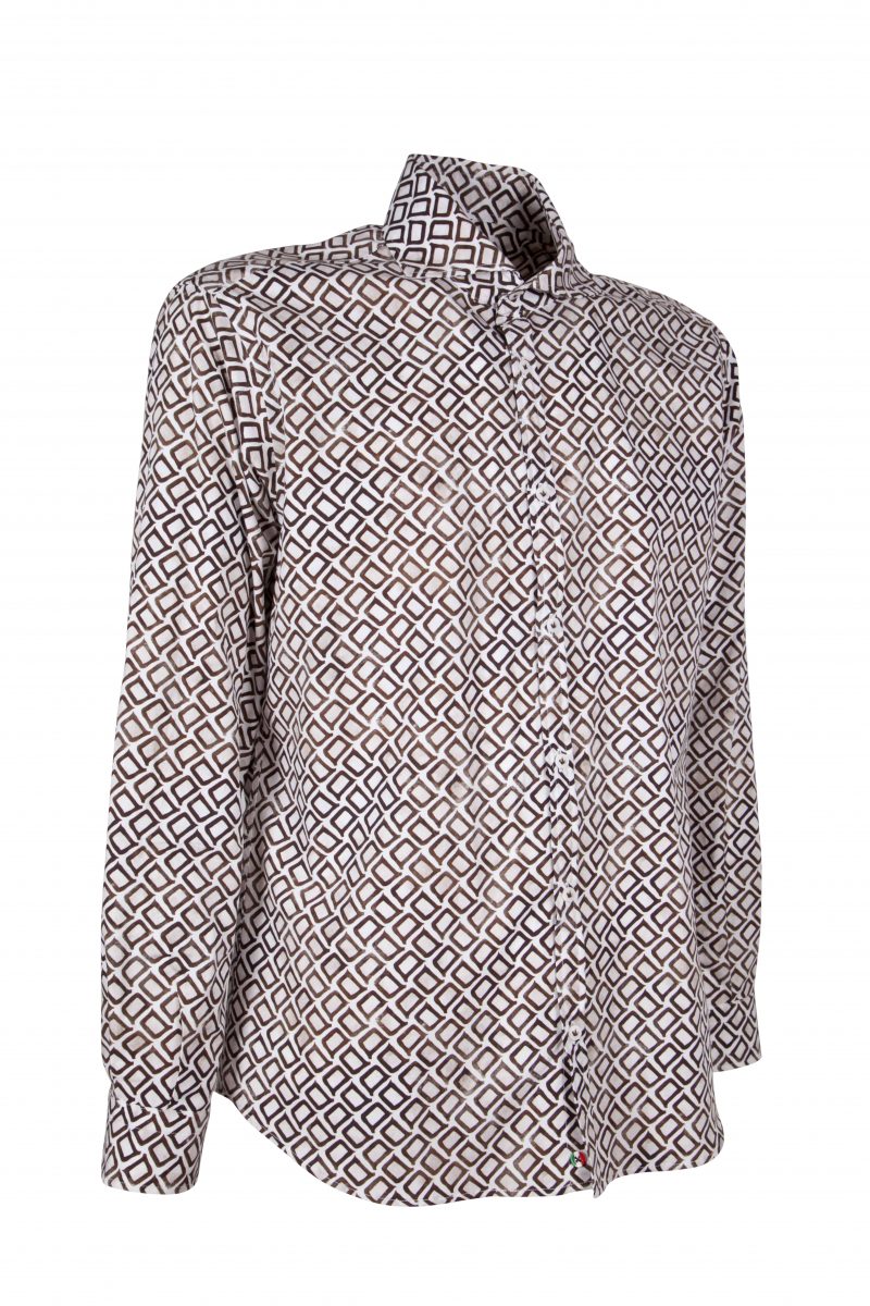 Men's shirt with geometric print on poplin  PISA-31F-140-01