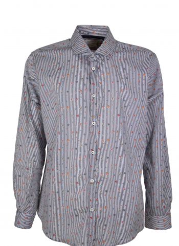 Men's shirt with print with stripes and small flowers GIOVI-62M-135-01