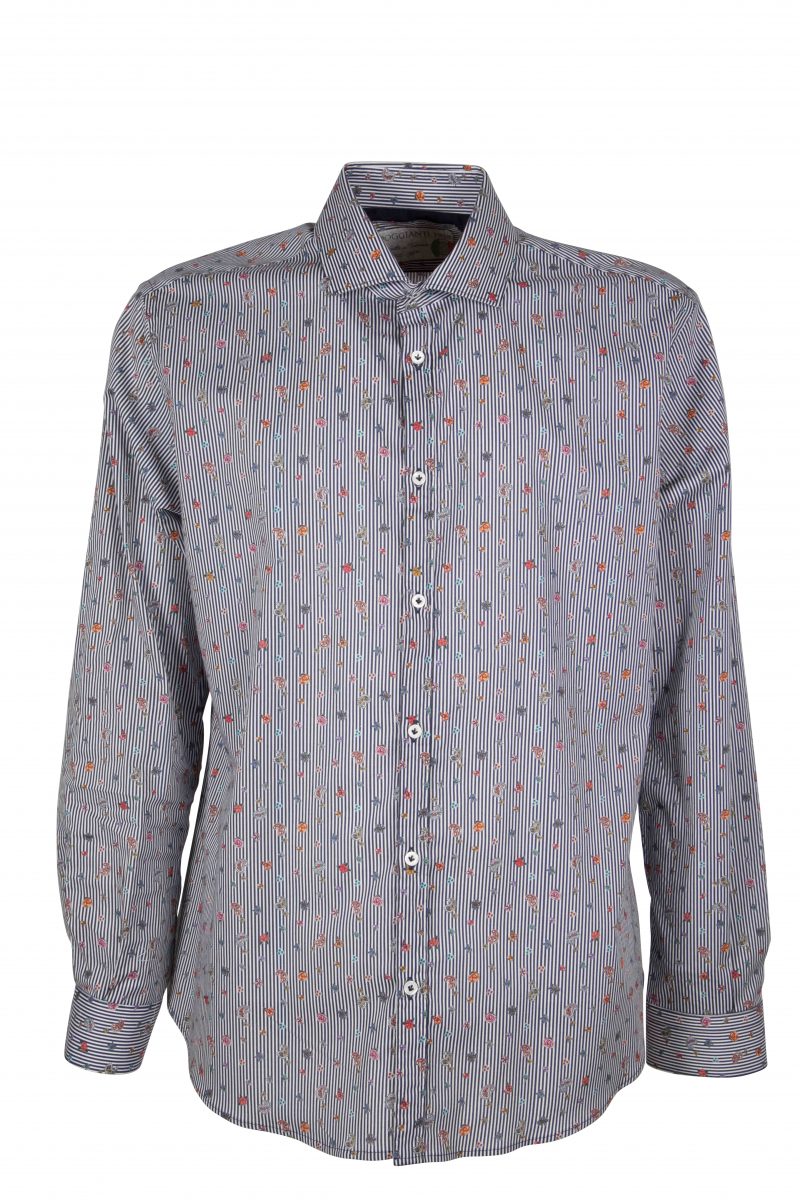 Men's shirt with print with stripes and small flowers GIOVI-62M-135-01