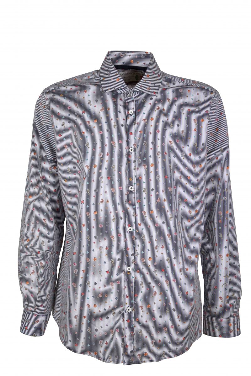 Camicia uomo stretch con stampa righe e fiori GIOVI-62M-135-01