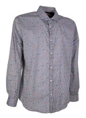 Men's shirt with print with stripes and small flowers GIOVI-62M-135-01