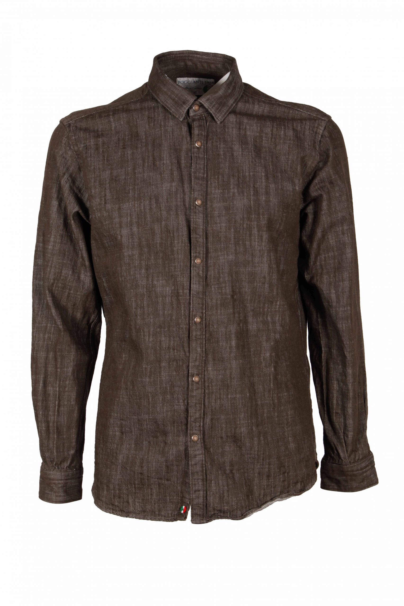 Poggianti Camicia uomo in denim verde militare CHIUSI-66F-233-02