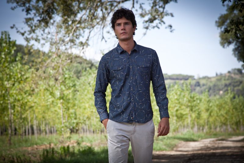 Men's Denim Shirt with Embroidery EMPOLI-66-248