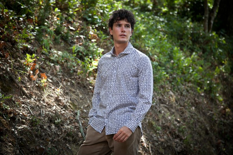 Men's shirt with geometric print on poplin  PISA-31F-140-01