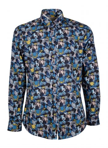 Men's patterned shirt with comics PISA-66F-179-01