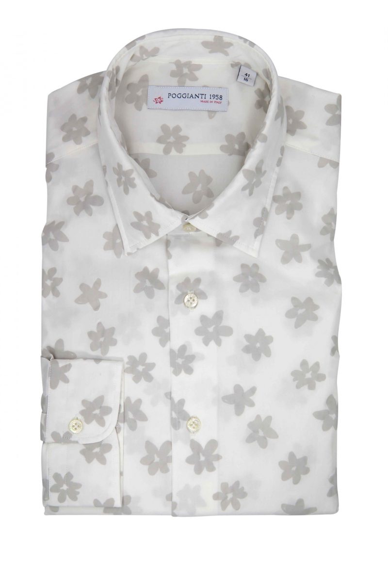 Floral Shirt. Soft Collar. White