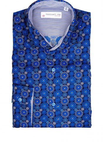 Camicia Fantasia  Collo Morbido Azzurro/Bianco