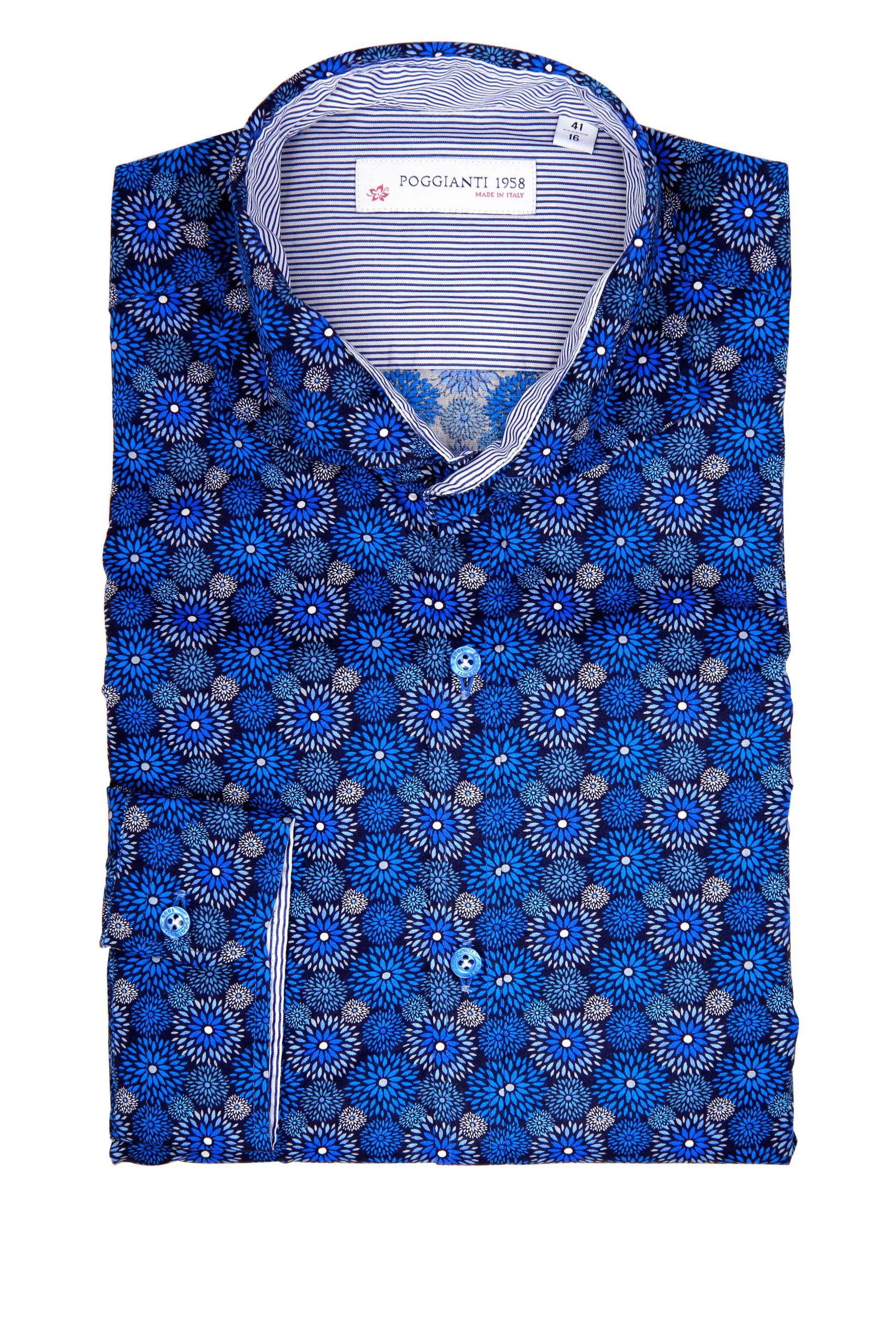 Fantasy Shirt.Soft Collar. Blu/ White - Poggianti camicie