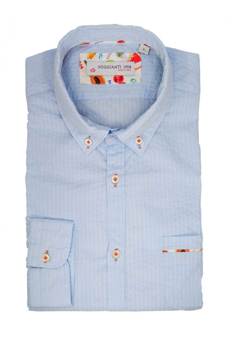 Light blu shirt . Soft Collar.