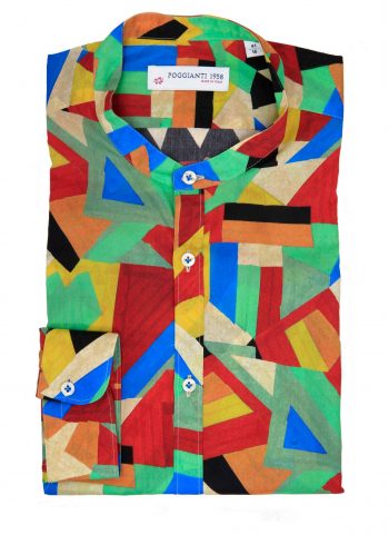 Camicia fantasia geometrica multicolor, Collo coreano