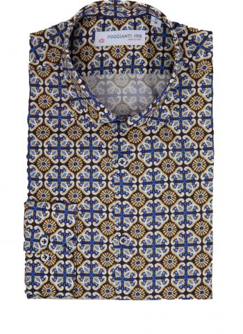 Camicia Fantasia  Collo Morbido Azzurro/Marrone